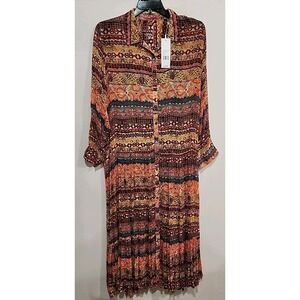 Karyn Seo NWT Handmade Dress Womens XL Multicolor Buttonup Boho Maxi Long Sleeve
